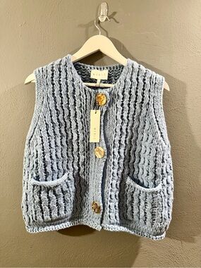 MABLE Pale Blue Chunky Knit Button Vest